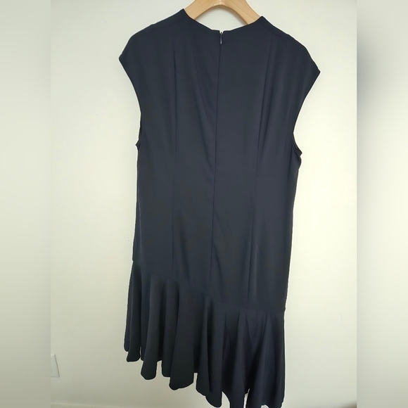 AKRIS Punto women's navy blue cap sleeve flowy angled dress | size 12 - Picture 3 of 9